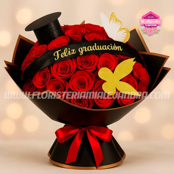 Bouquet de graduación con Rosas Rojas