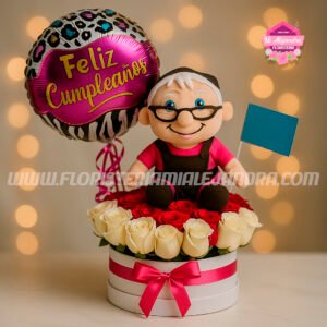 Rosas y peluche para la abuela