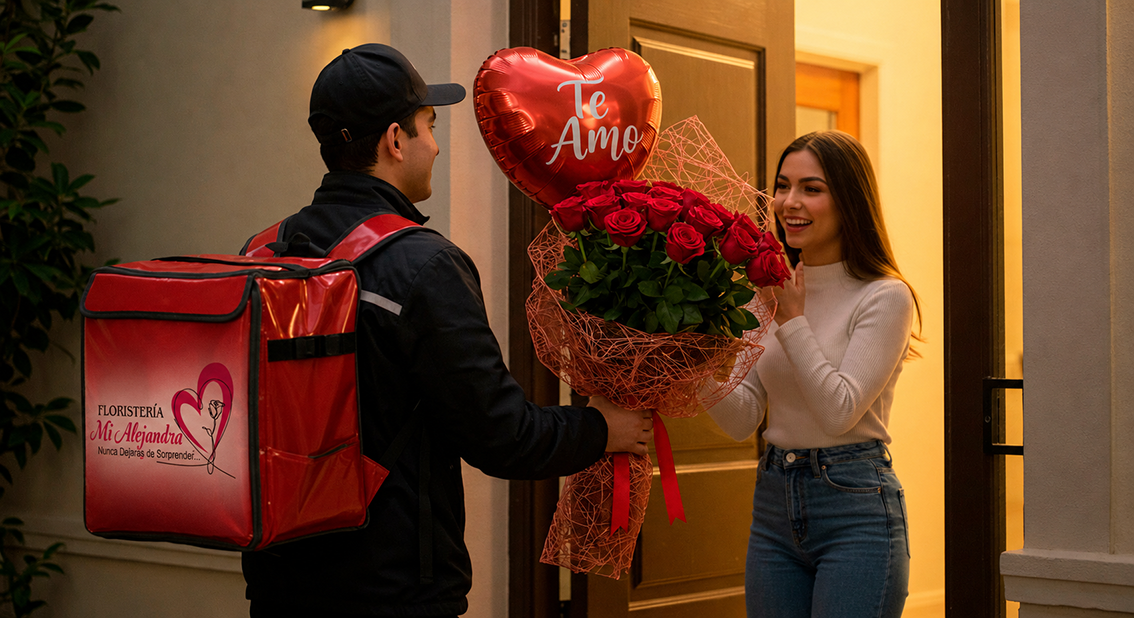 Florista entregando arreglo